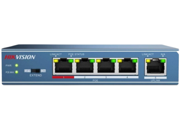 SWITCH 4 PUERTOS POE + 1 PUERTO UPLINK DS-3E0105P-E/M(B) HIKVISION